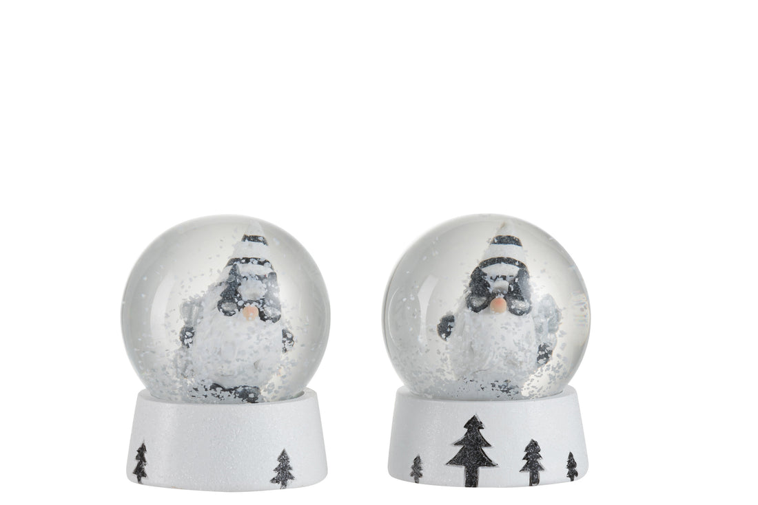 Sneeuwbol Kerstman Poly Zwart/Wit Klein Assortiment Van 2