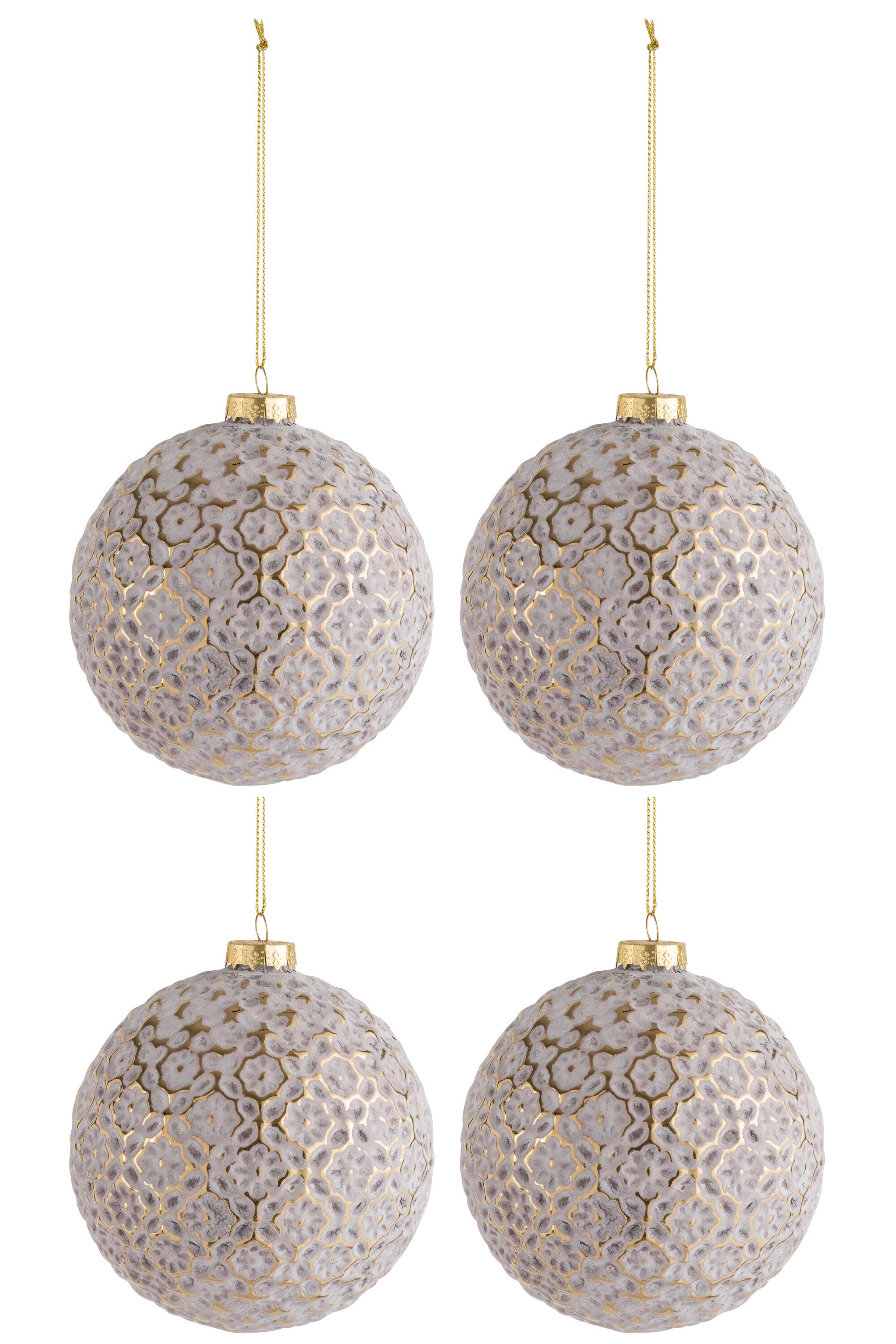 J-Line Box Of 4 Christmas Ball Flower Glass Pink/Gold Medium