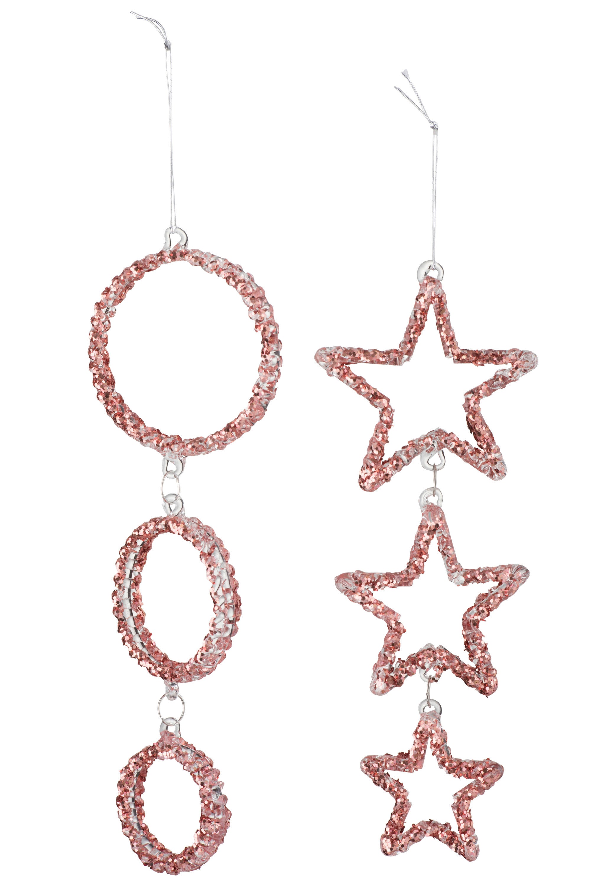 Hanger Cirkel/Ster Glas Glitter Koper Assortiment Van 2