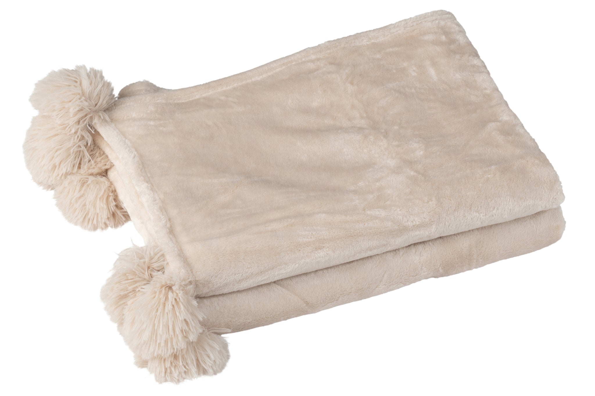 J-Line Plaid Pompom - polyester - licht beige - 170 x 130 cm