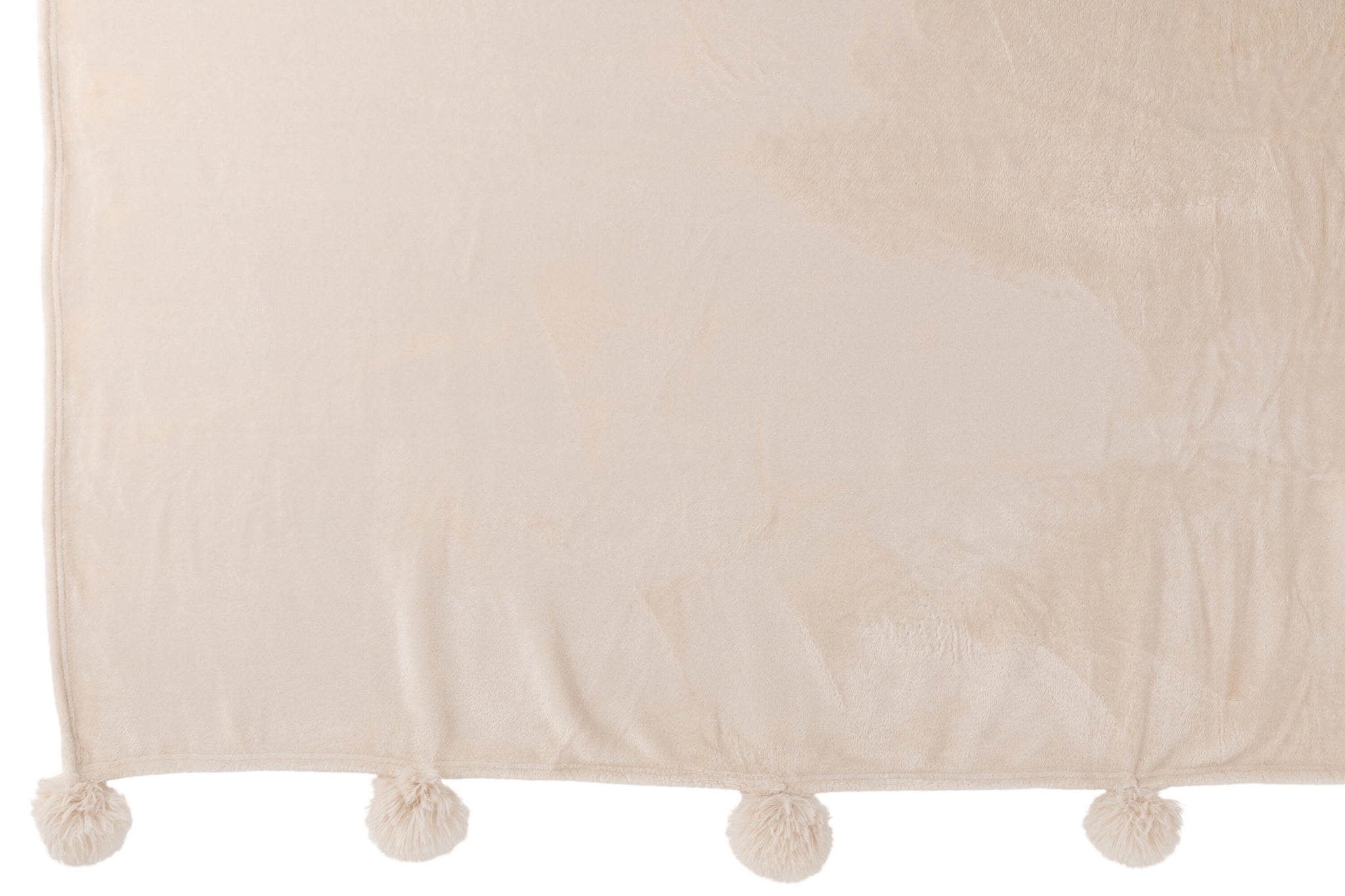 J-Line Plaid Pompom - polyester - licht beige - 170 x 130 cm