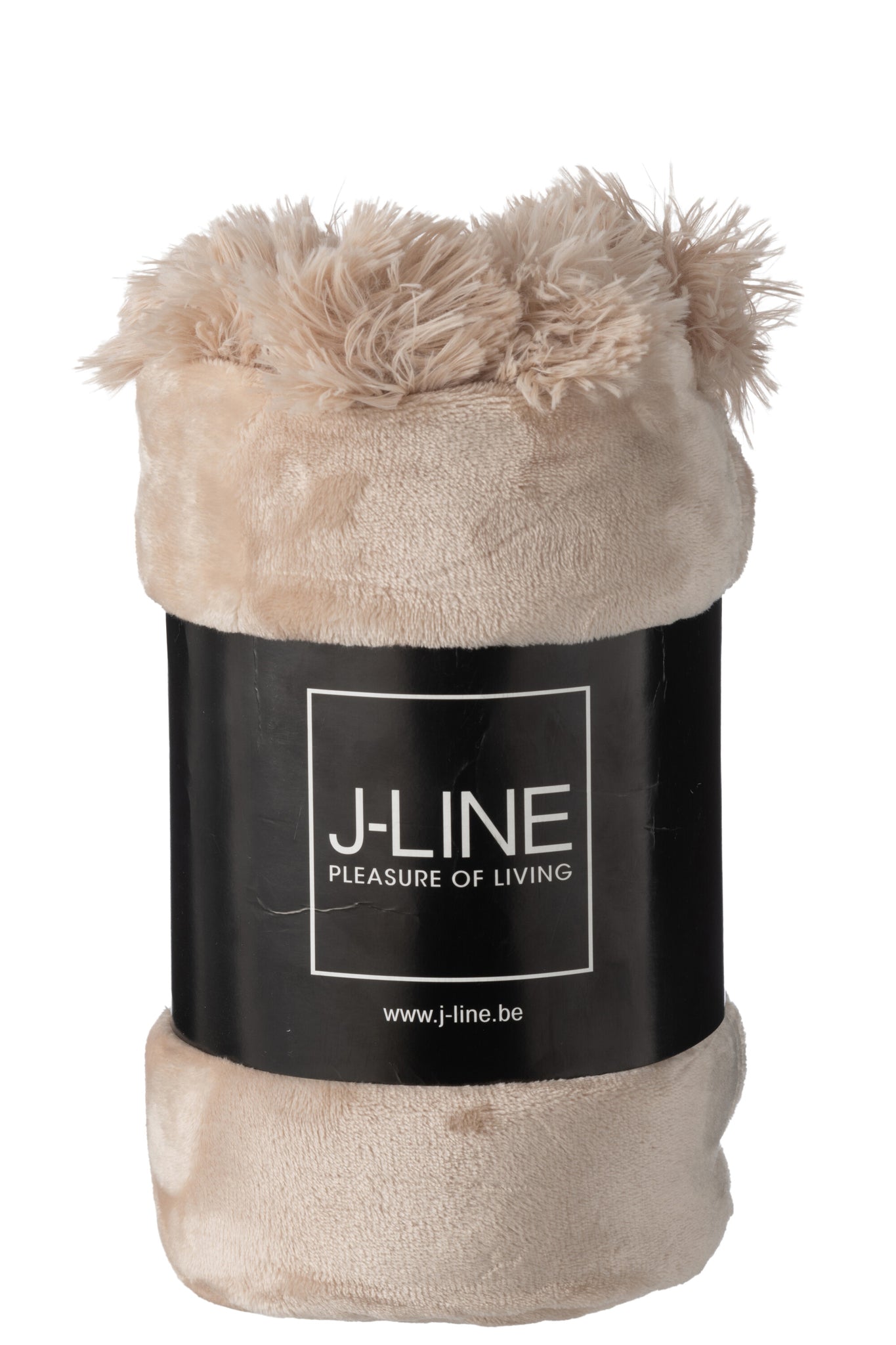 J-Line Plaid Pompon - polyester - donkerbeige - 170 x 130 cm