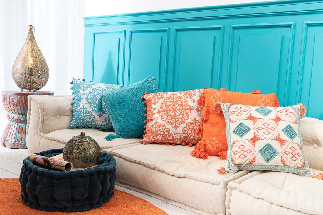 J-Line Plaid Pompom - polyester - blauw - 170 x 130 cm