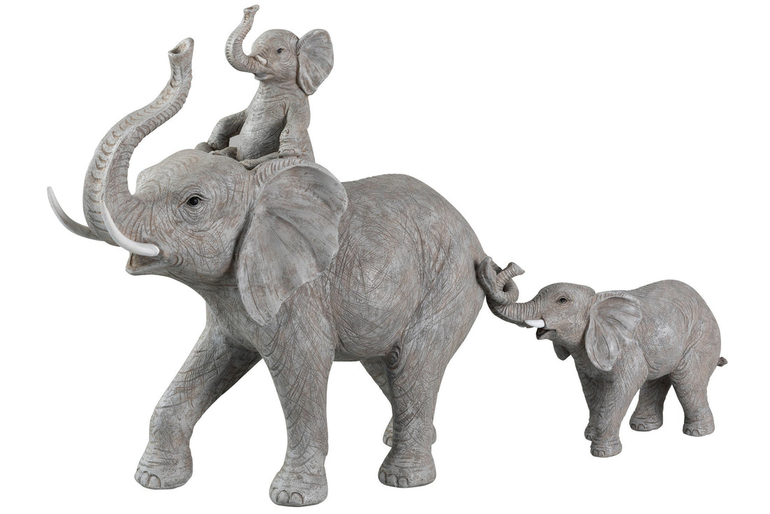 Olifant staand met kind op de rug polyresin grijs