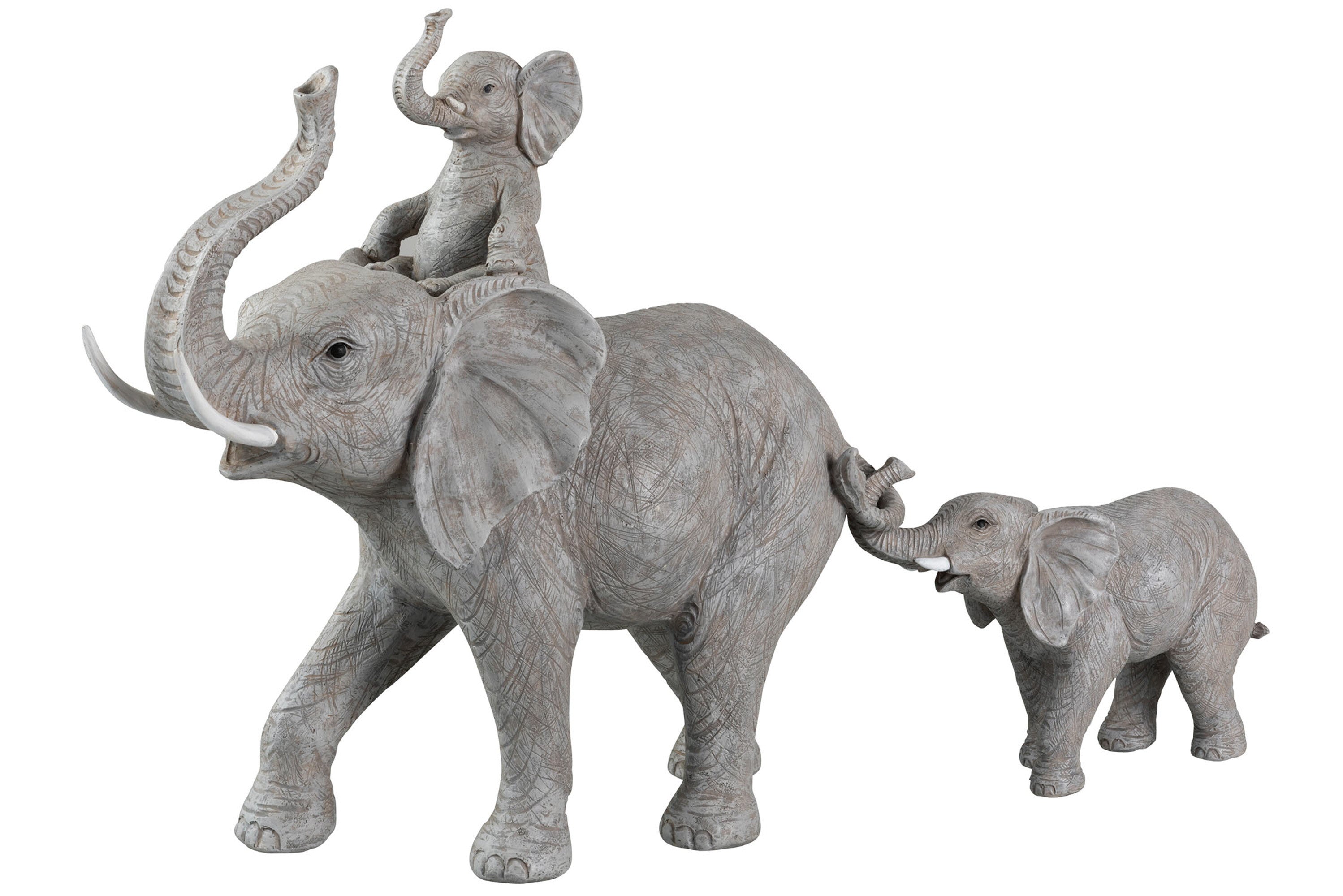 Olifant staand met kind op de rug polyresin grijs