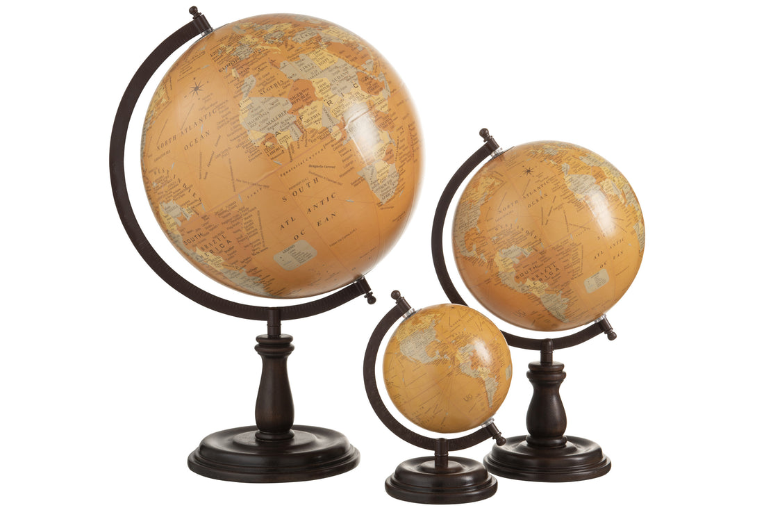 Wereldbol Op Voet Hout Oker Groot