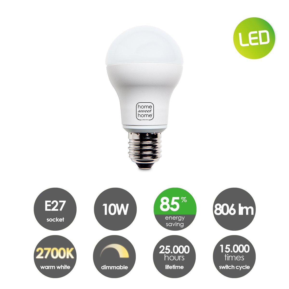 LED A60 E27 10W 806Lm 2700K Warm Wit Licht