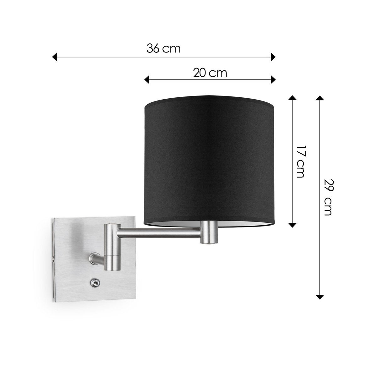 Wandlamp - Swing, E27, zwart Lampenkap 20x17cm