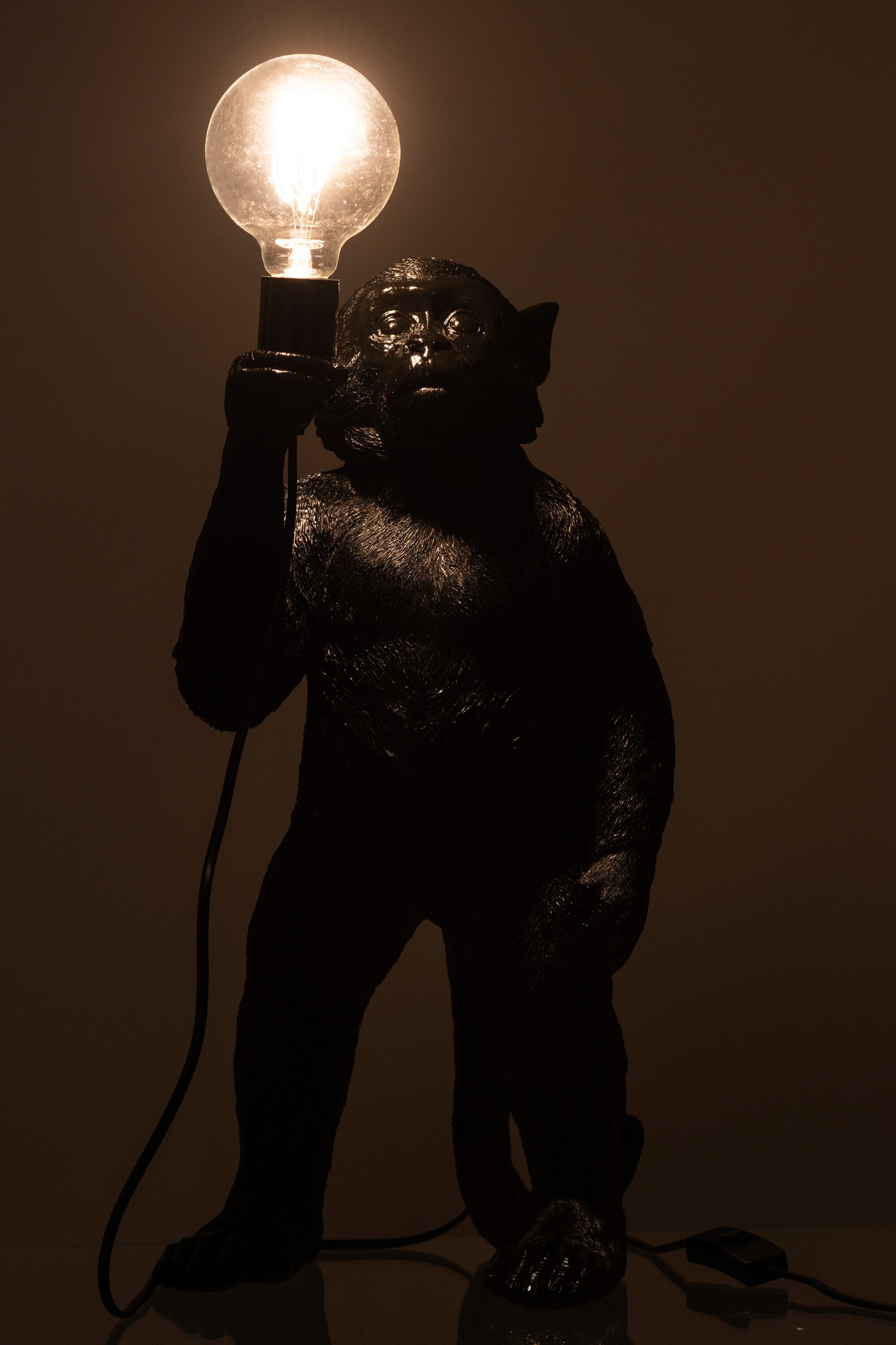 J-Line Lamp Aap Staand Polyresin Zwart