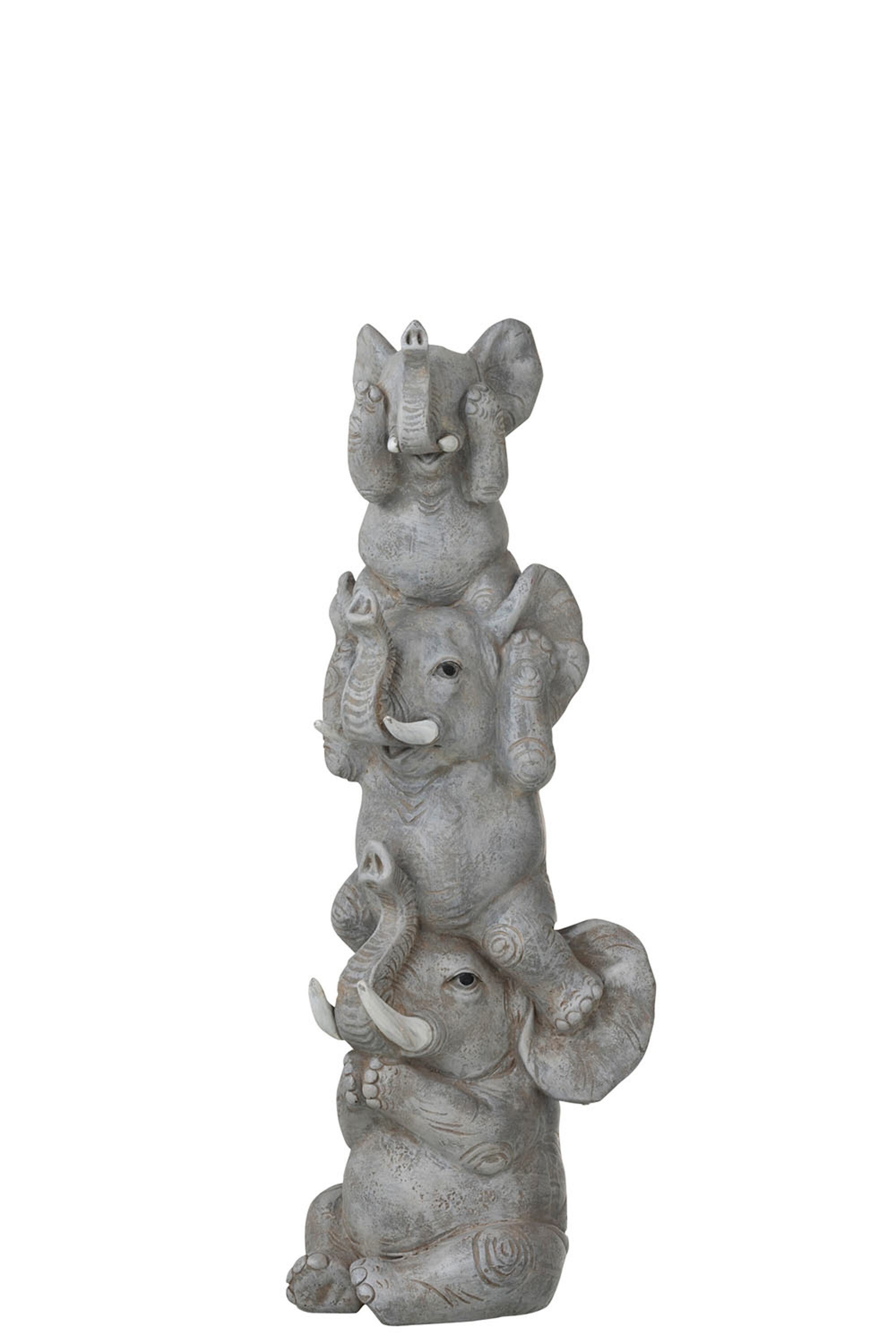 J-Line Olifant Horen/Zien/Zwijgen Poly Grijs