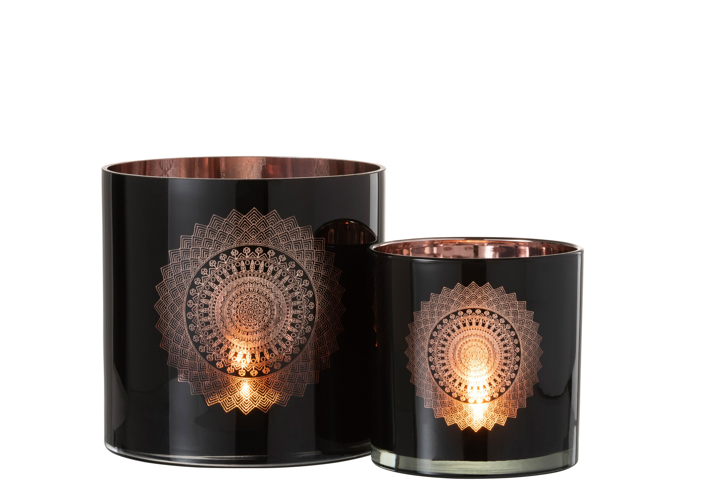 Orkaanlicht Boho Glas Zwart/Koper Groot