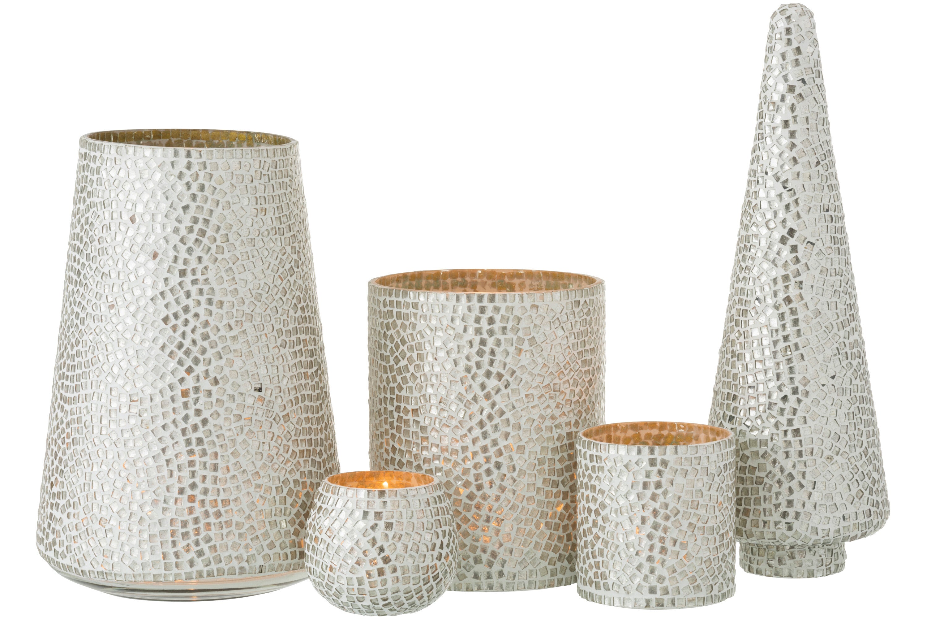 J-Line Boom Mozaiek Glas Wit/Zilver