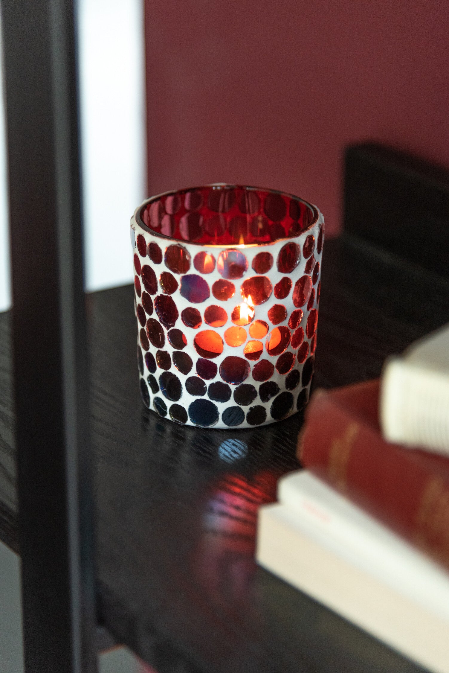J-Line Theelichthouder Mozaiek Glas Rood/Wit Small