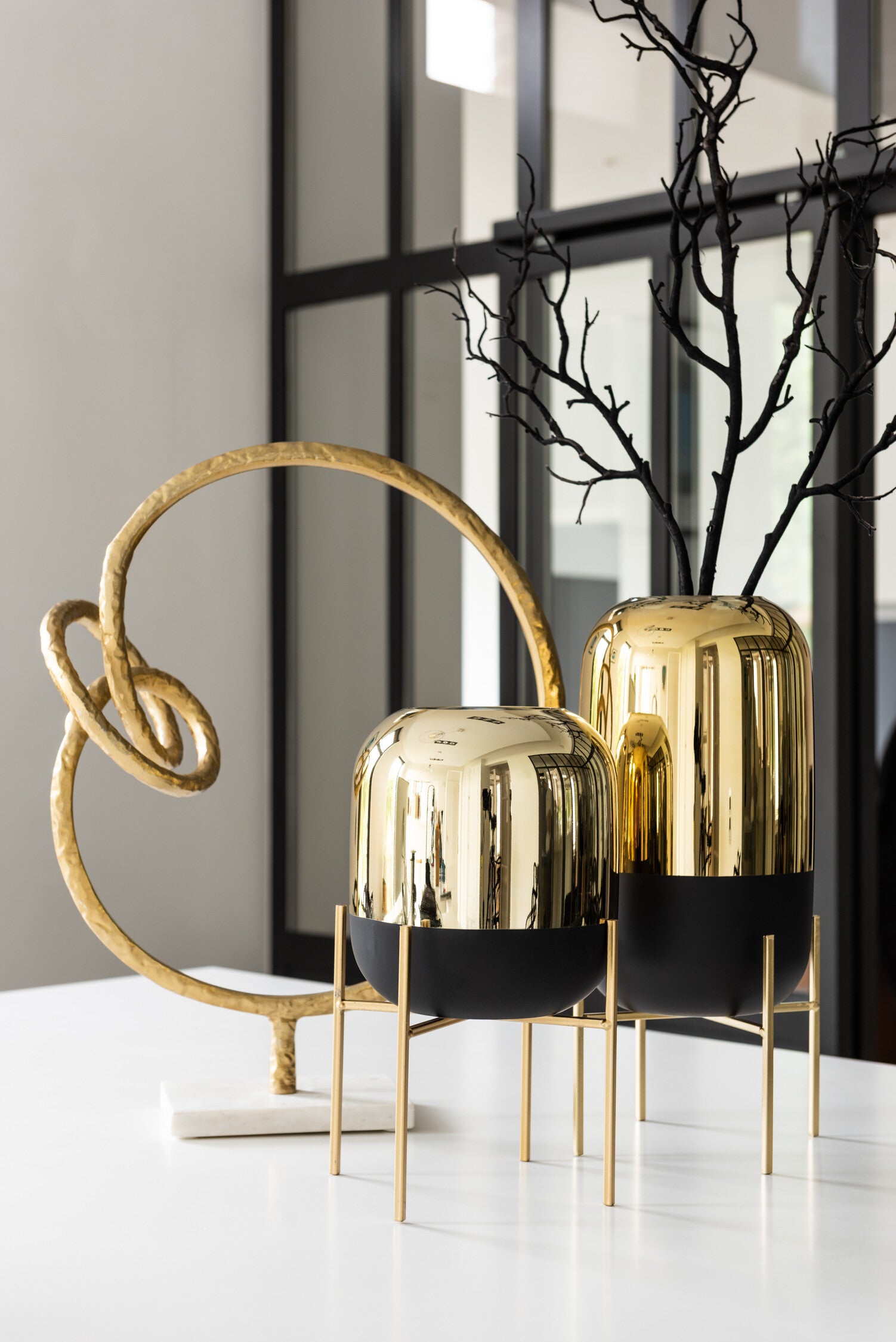 Orkaan Te Voet Glas Zwart/Goud Groot