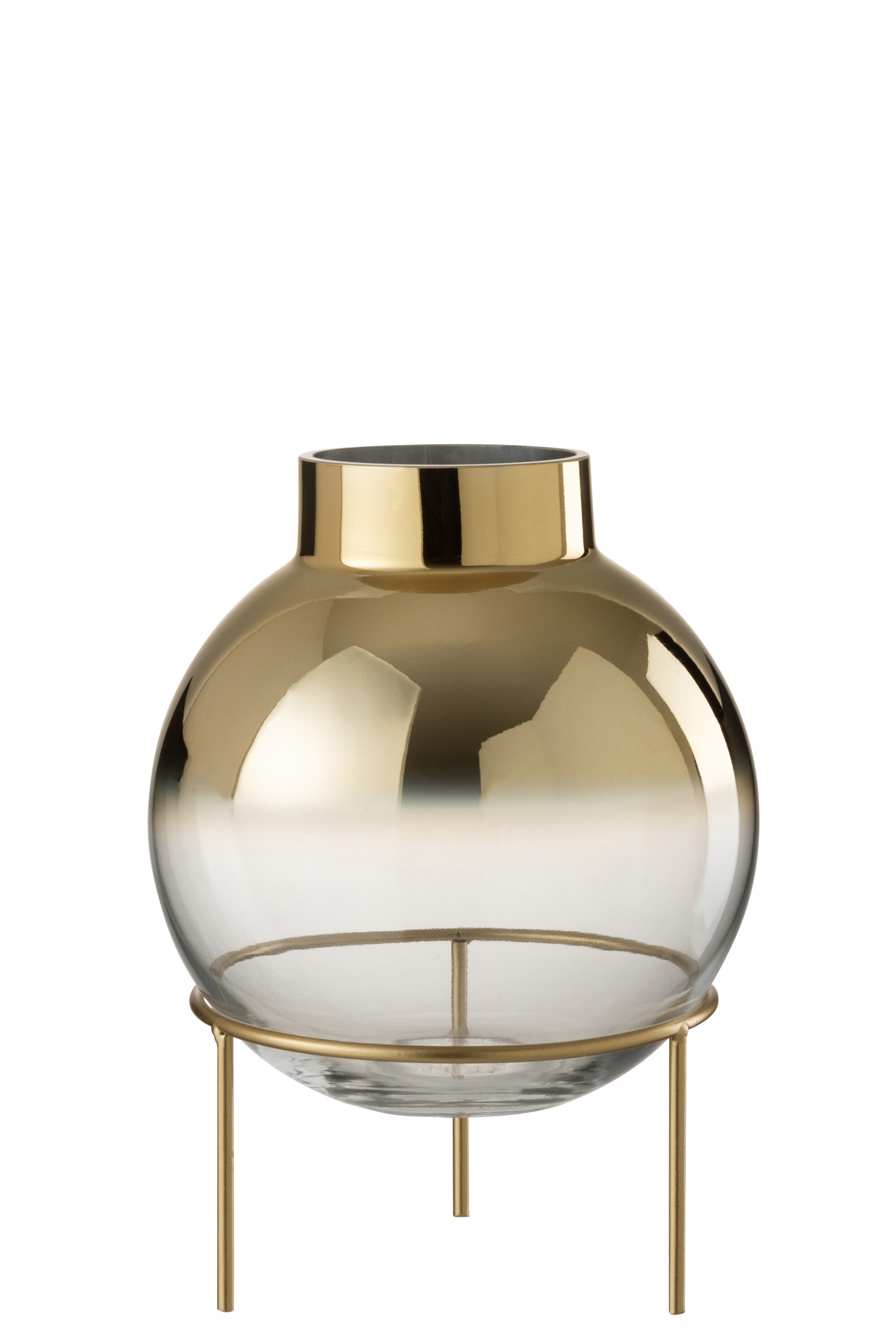 J-Line Vaas Bol Op Voet Glas Goud/Transparant - 30.00 cm hoog