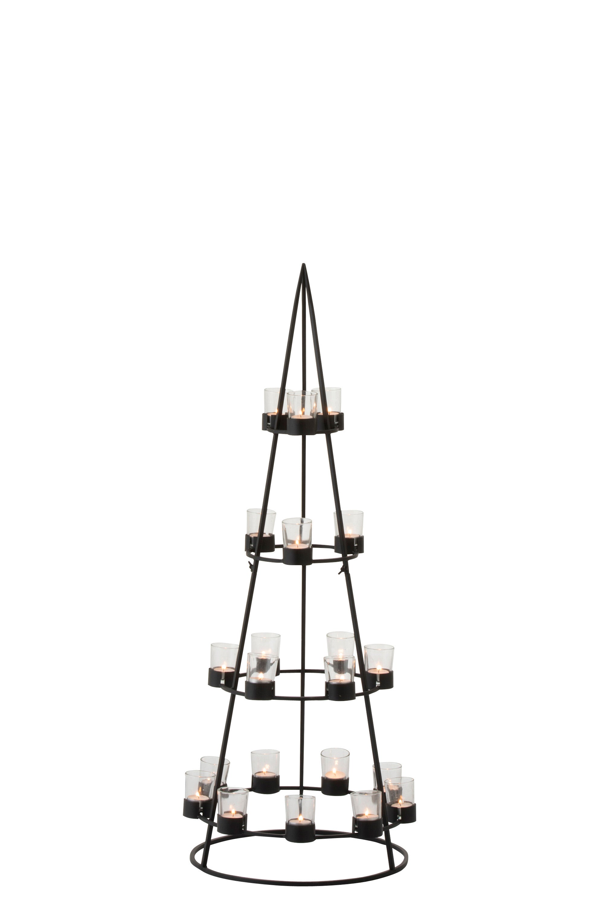 J-Line Boom 21 Theelichthouders Metaal/Glas Zwart