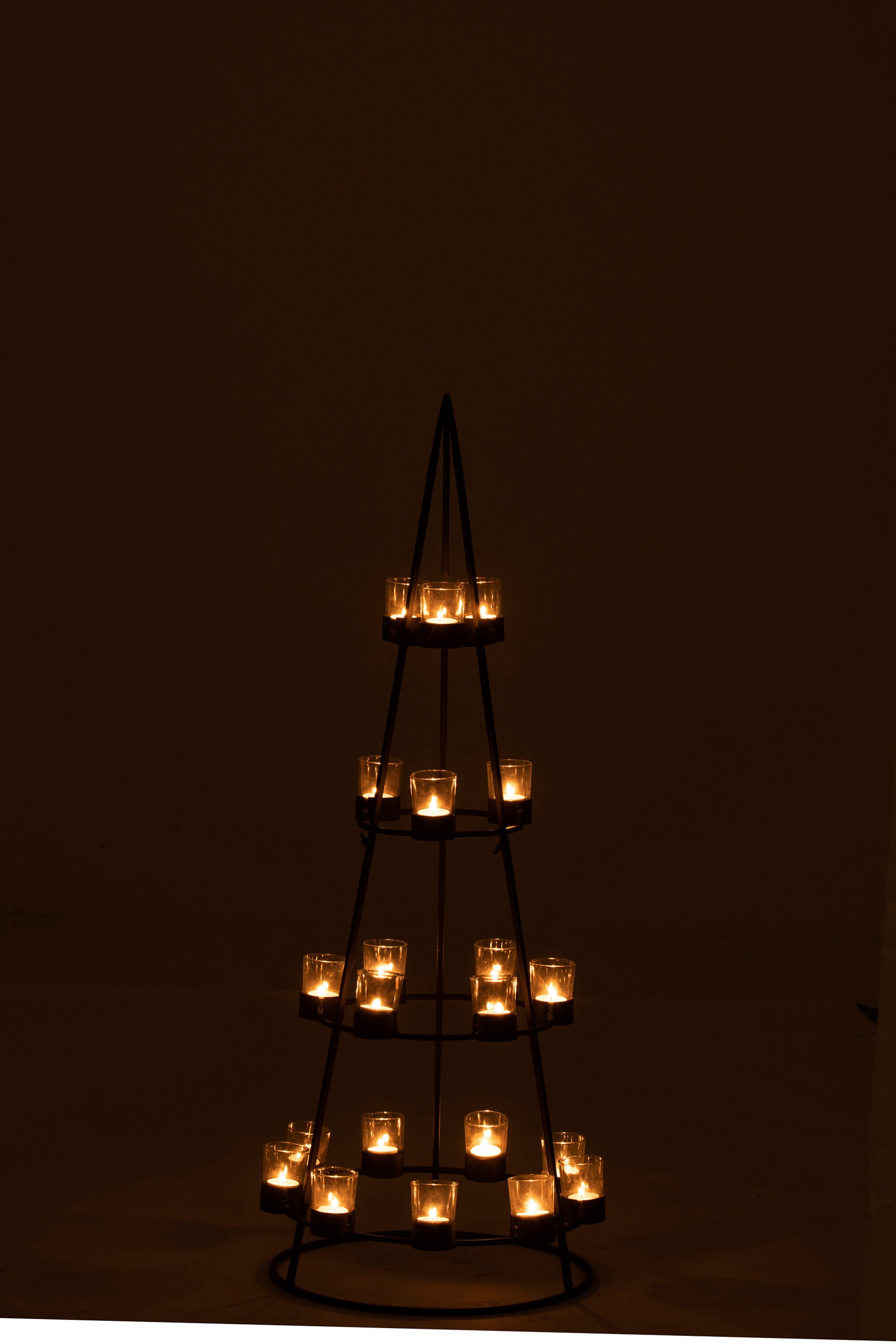 J-Line Boom 21 Theelichthouders Metaal/Glas Zwart