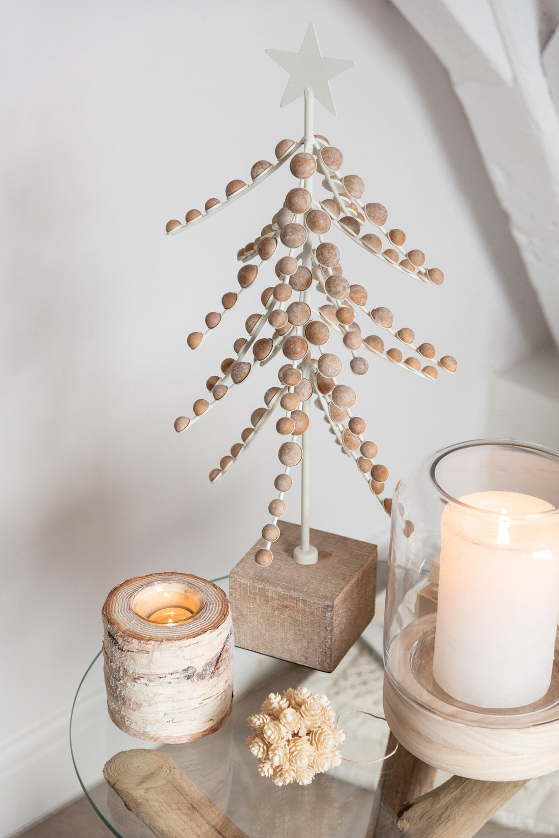 J-Line Boompje Op Voet Ster Hout/Metaal Wit/Naturel