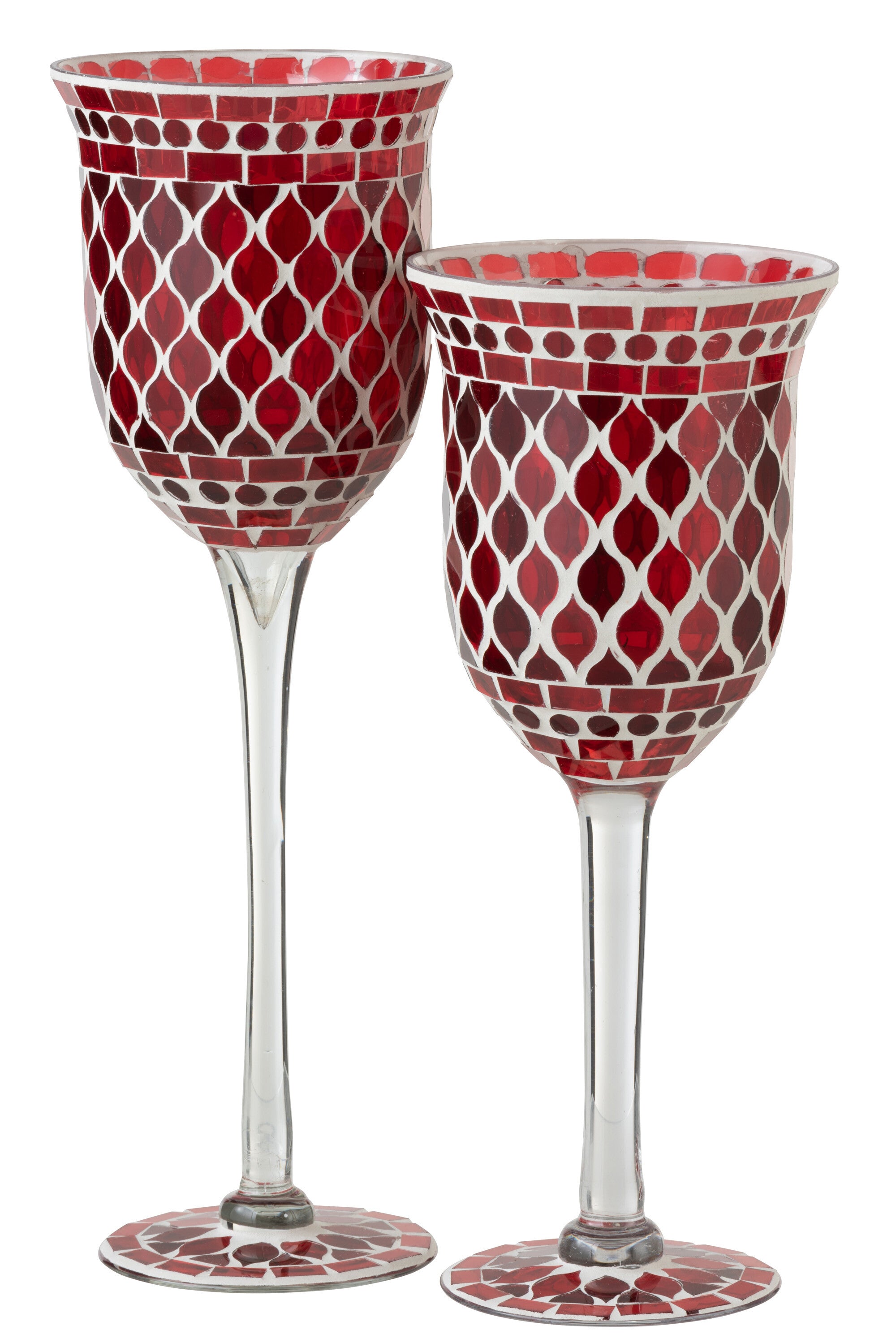 Kaarsenhouder op voet Mozaïekglas Rood/Wit Groot