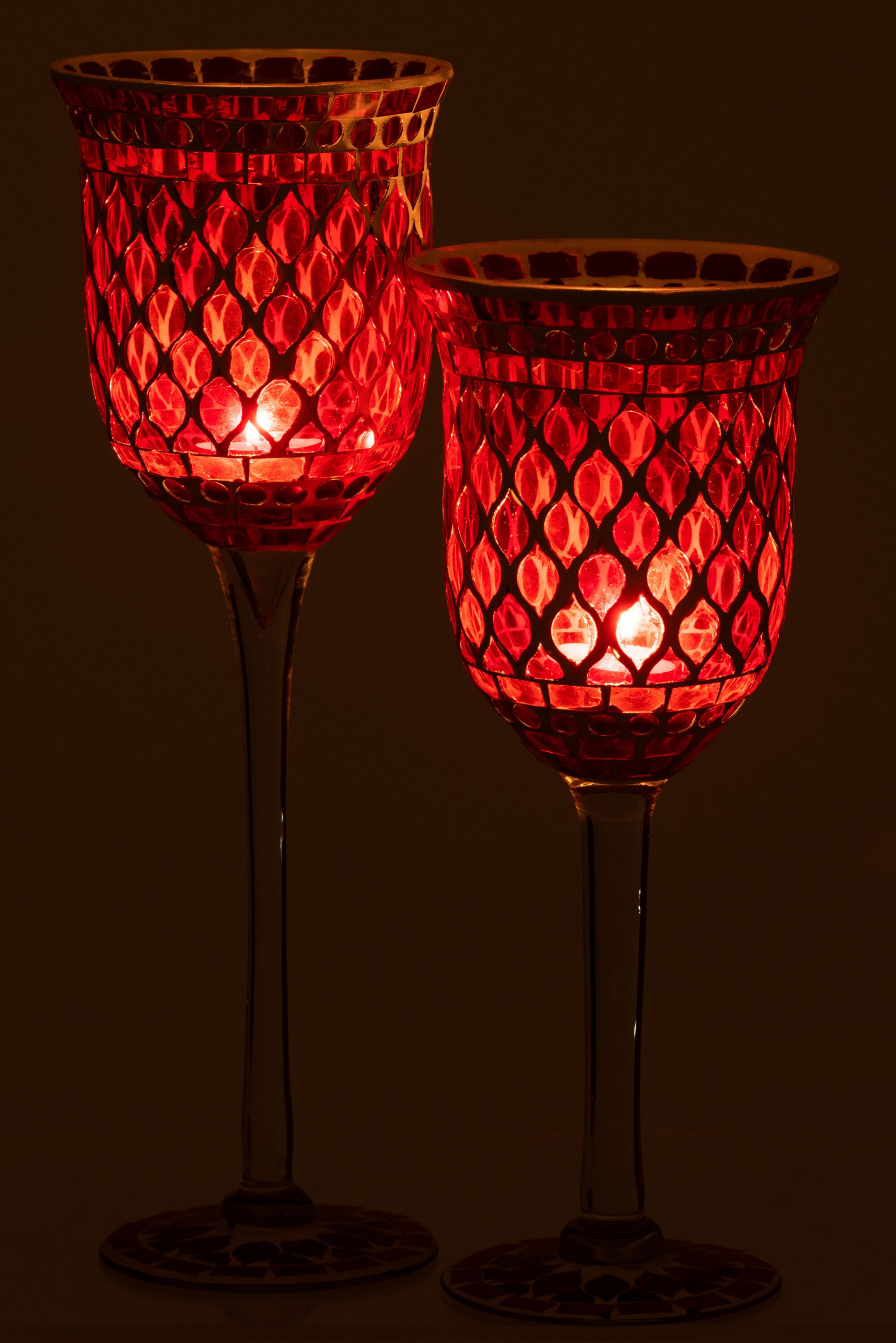 Kaarsenhouder op voet Mozaïekglas Rood/Wit Groot