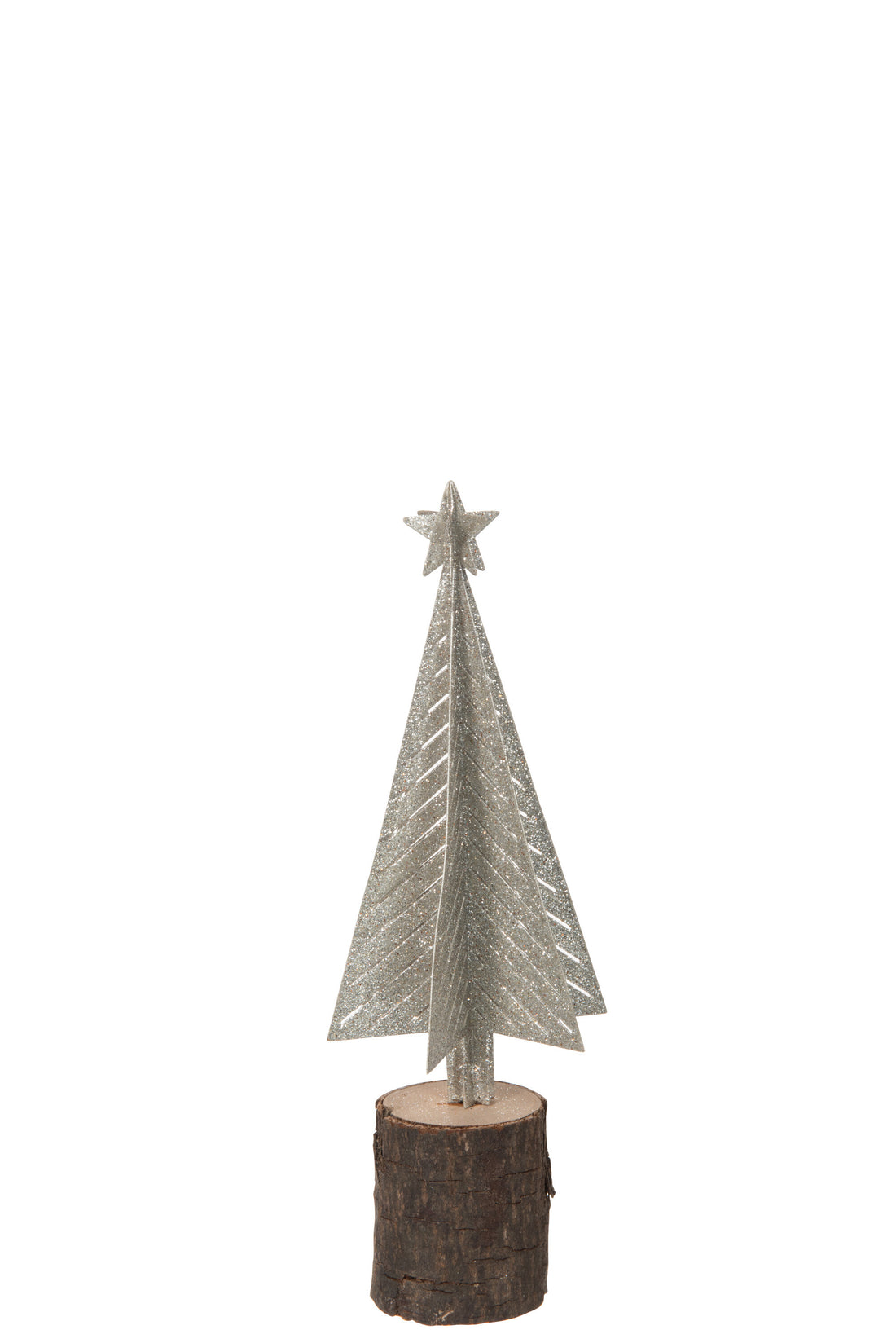 J-Line Christmas Tree Deco Glitter Wood/Metal Silver/Natural