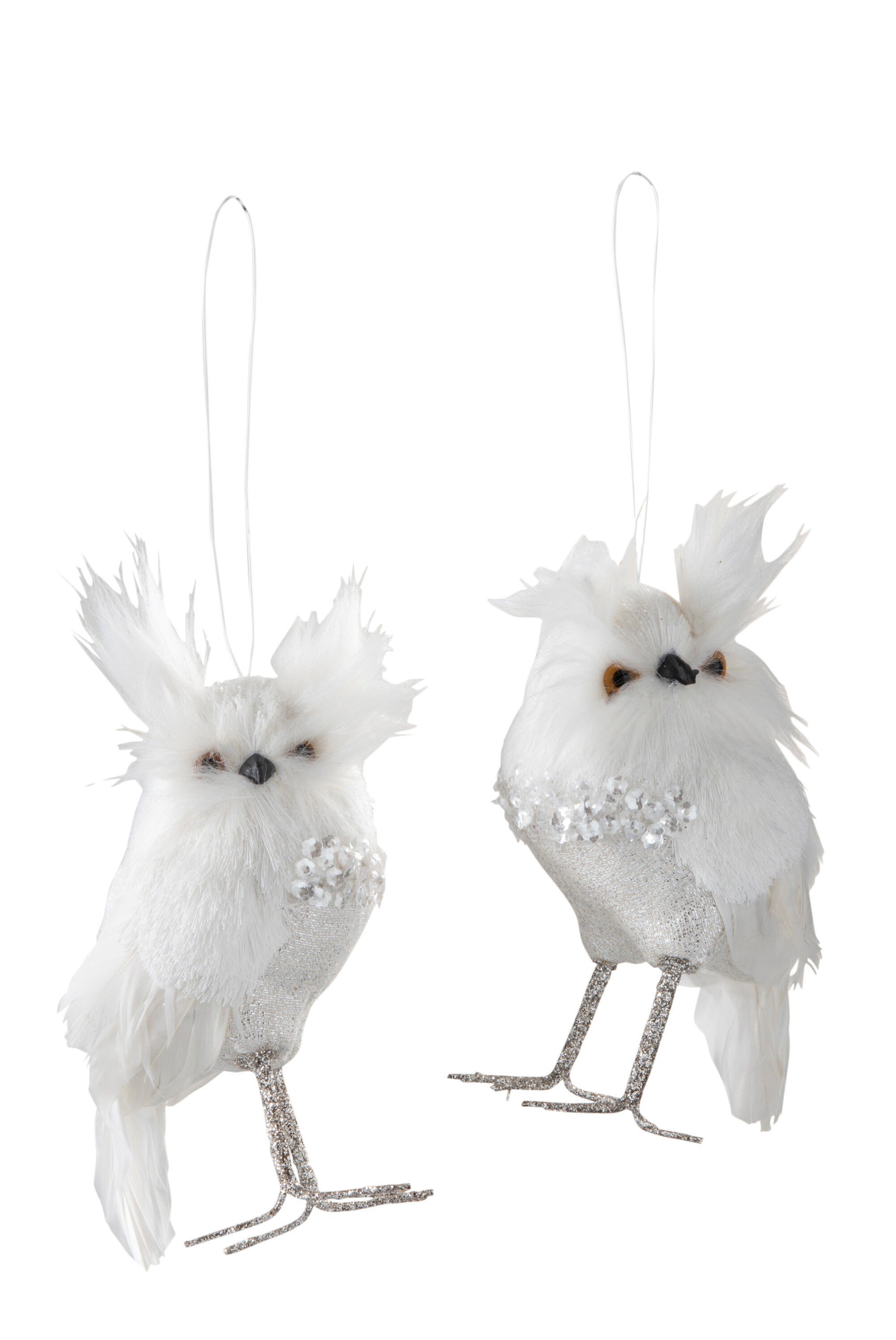 Uil Staande Knuffel/Veren Wit/Zilver Klein Assortiment Van 2