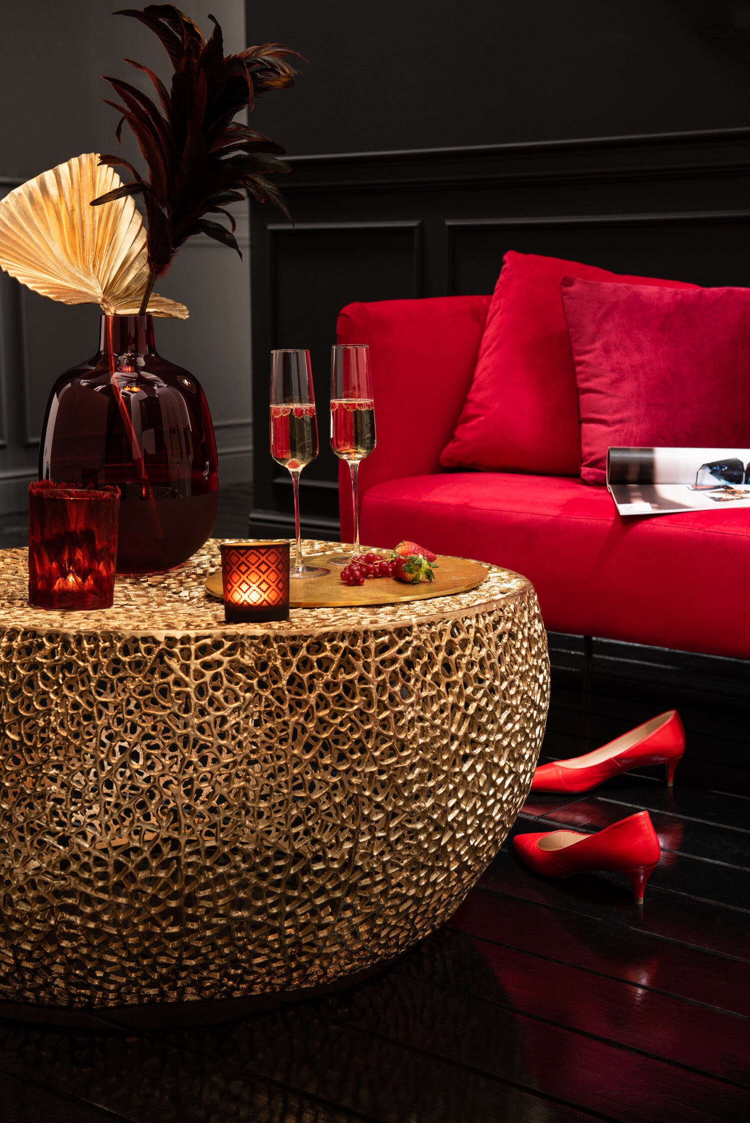 J-Line T-Lichthouder Veren Glas Bordeaux Small