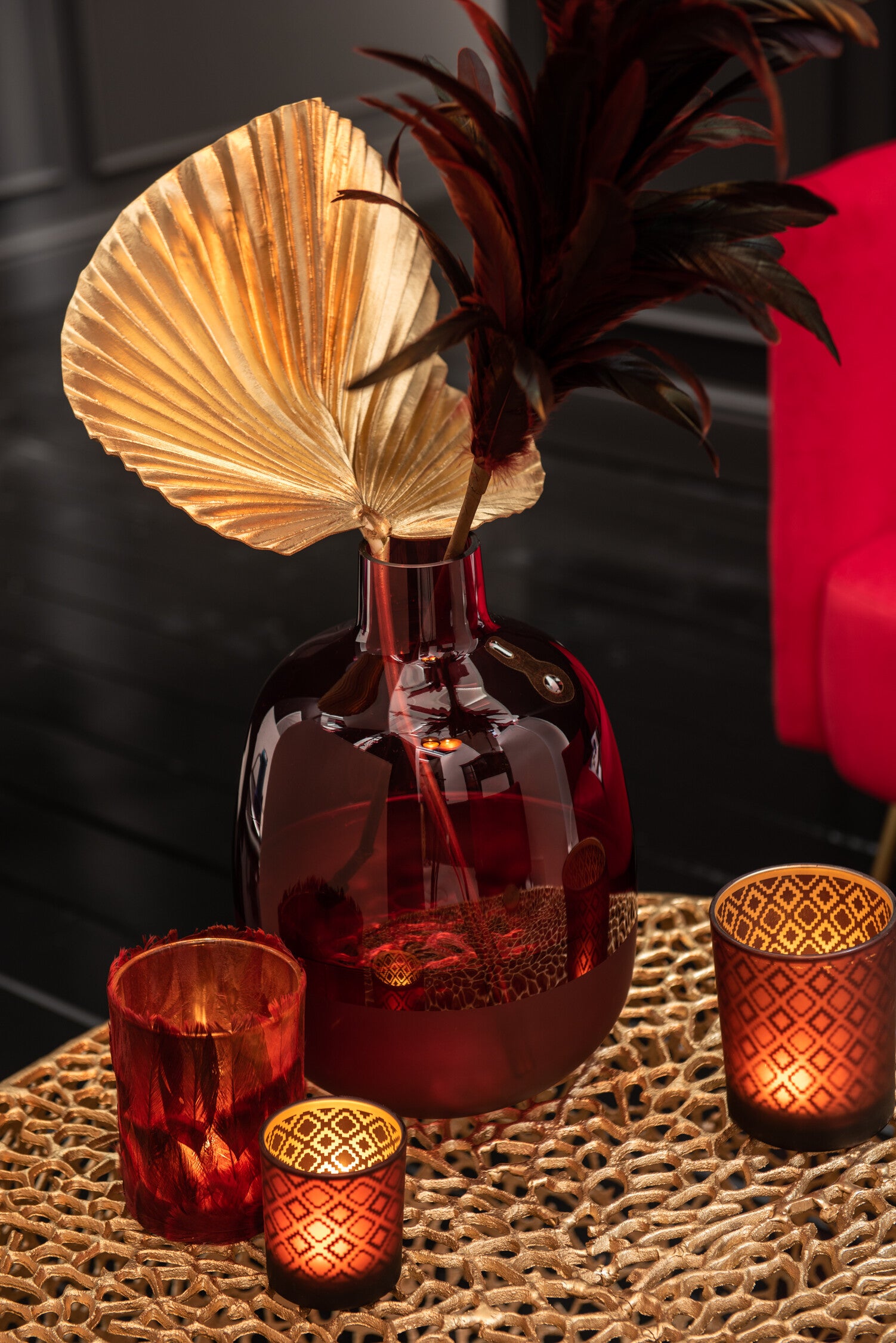 J-Line T-Lichthouder Veren Glas Bordeaux Small