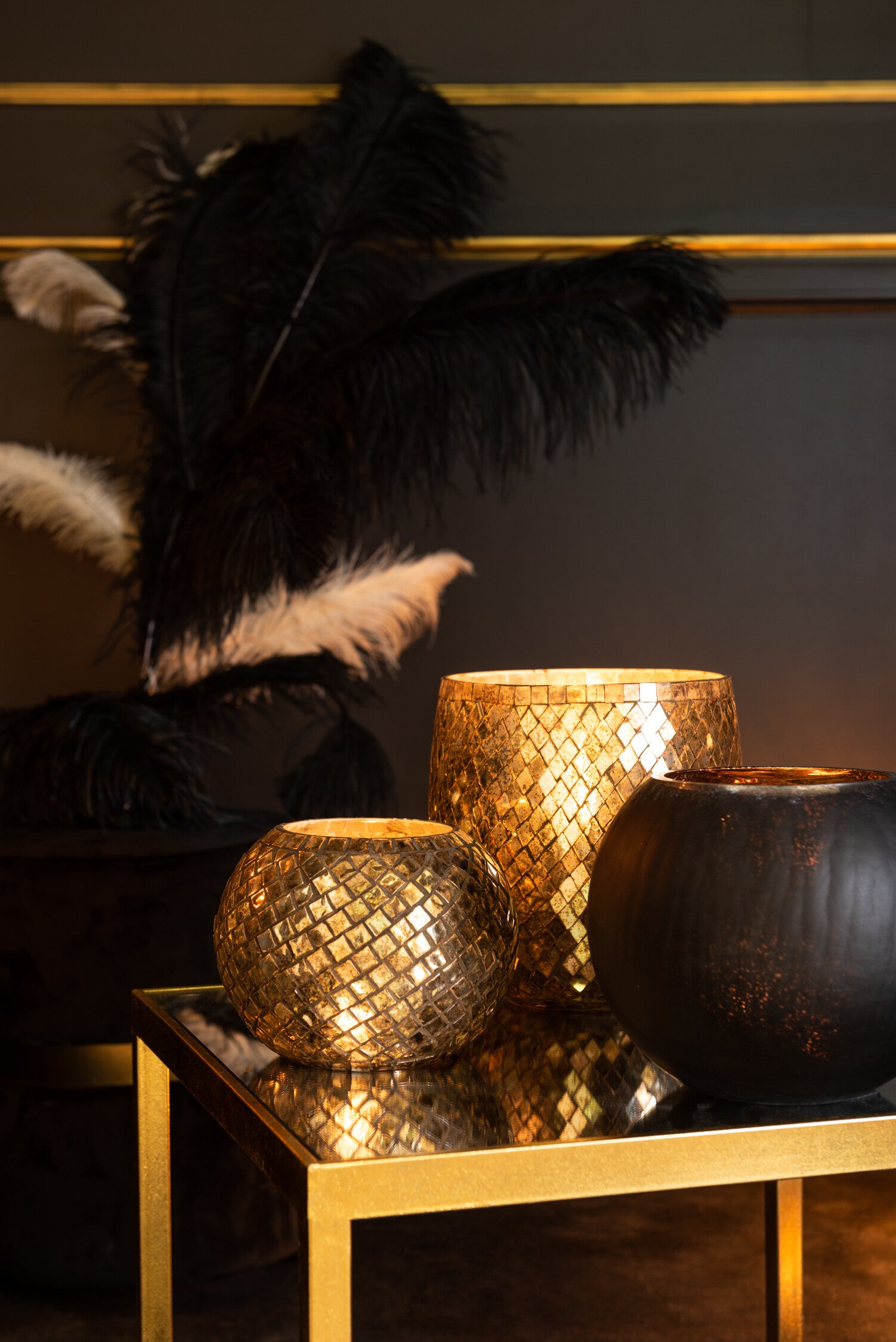 Struisvogelveren 5-delig Crème Groot