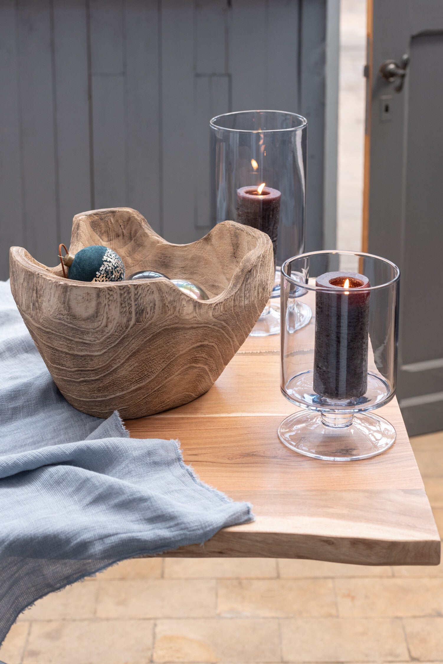 Doos met 6 kerstballen fluweel/pailletten glas blauw/goud klein