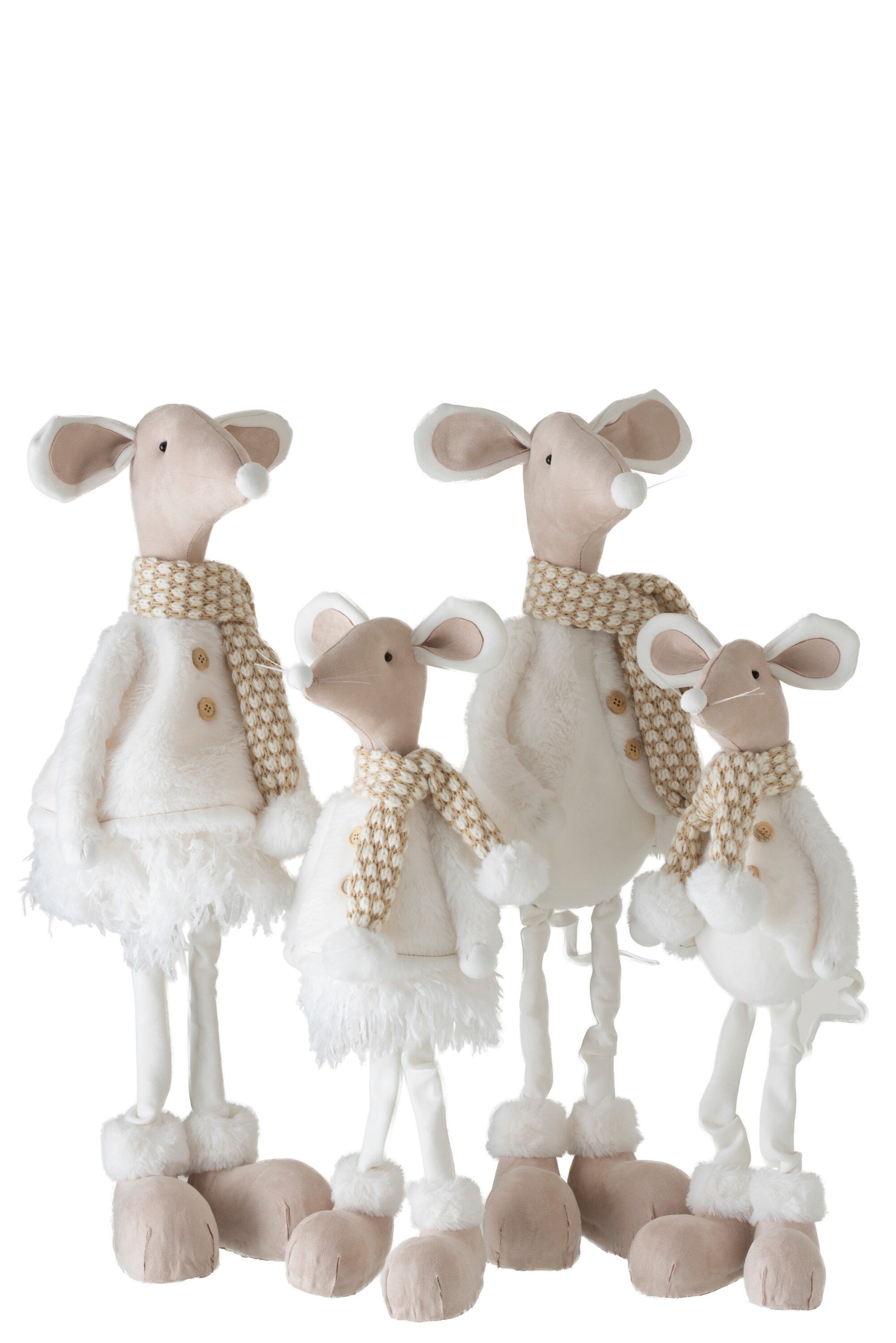 Muis Staande Deco Textiel Wit/Beige Groot Assortiment Van 2