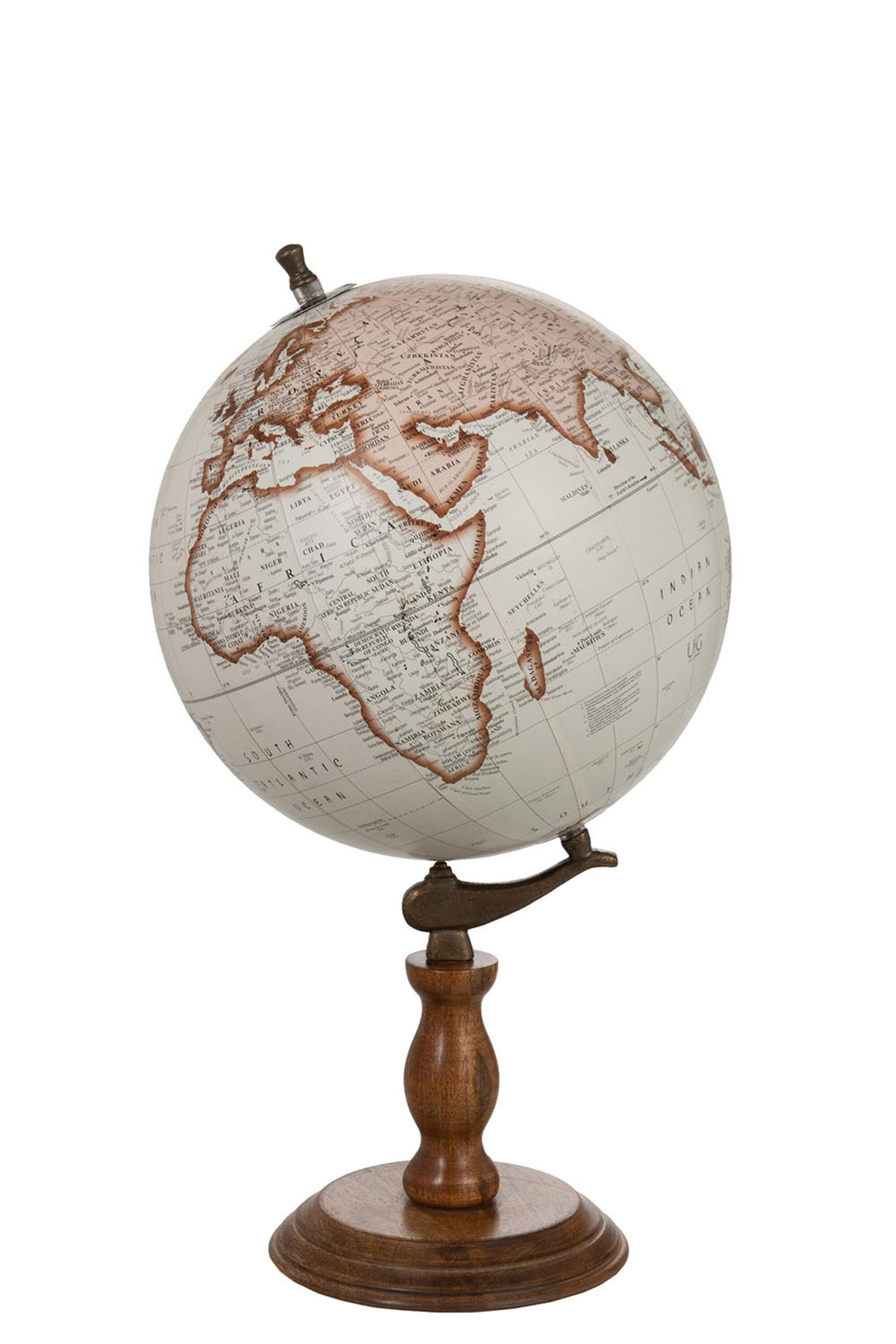 Wereldbol Op Voet Hout Wit/Natuurlijk Groot