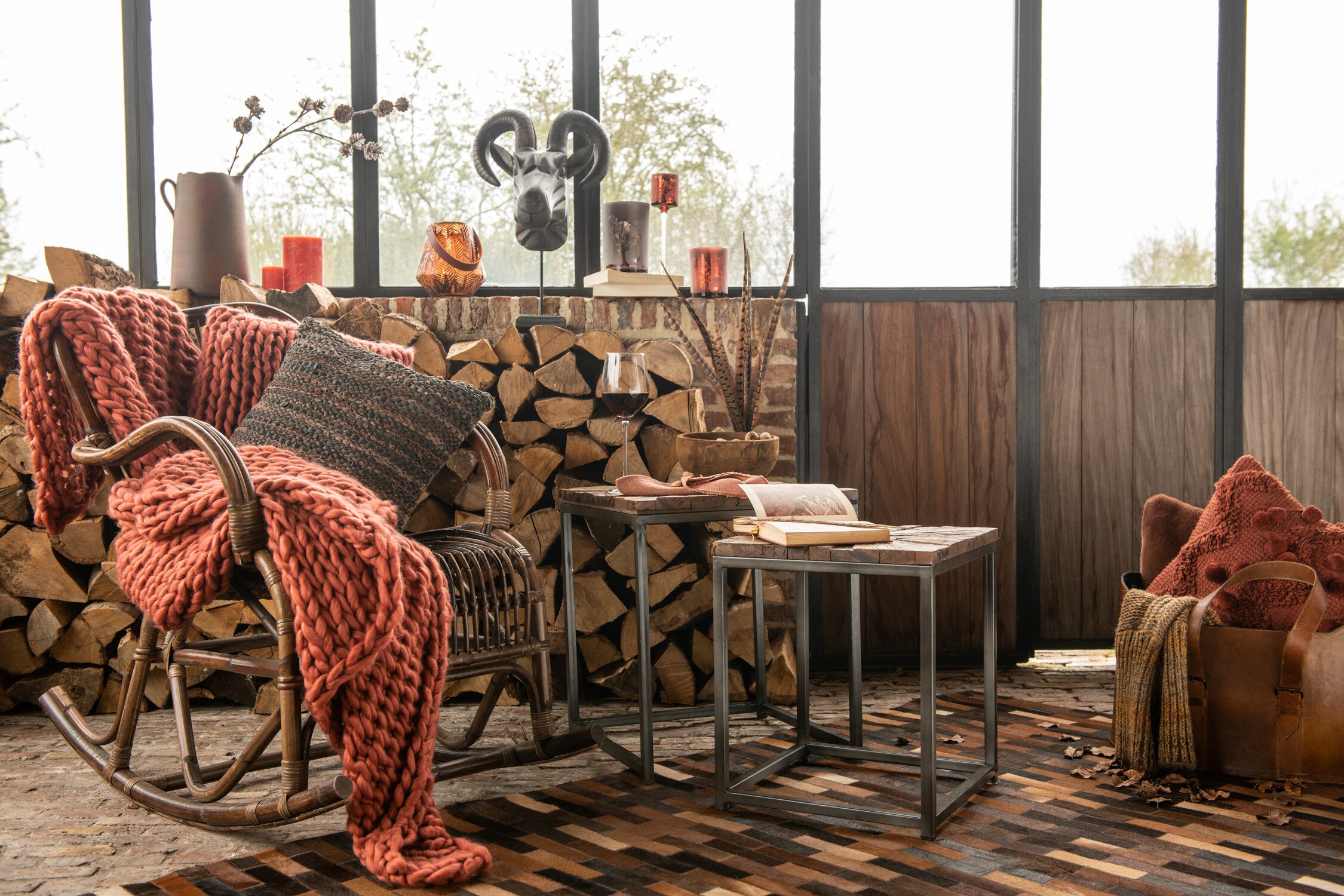 Geruite Gebreide Acryl Rood