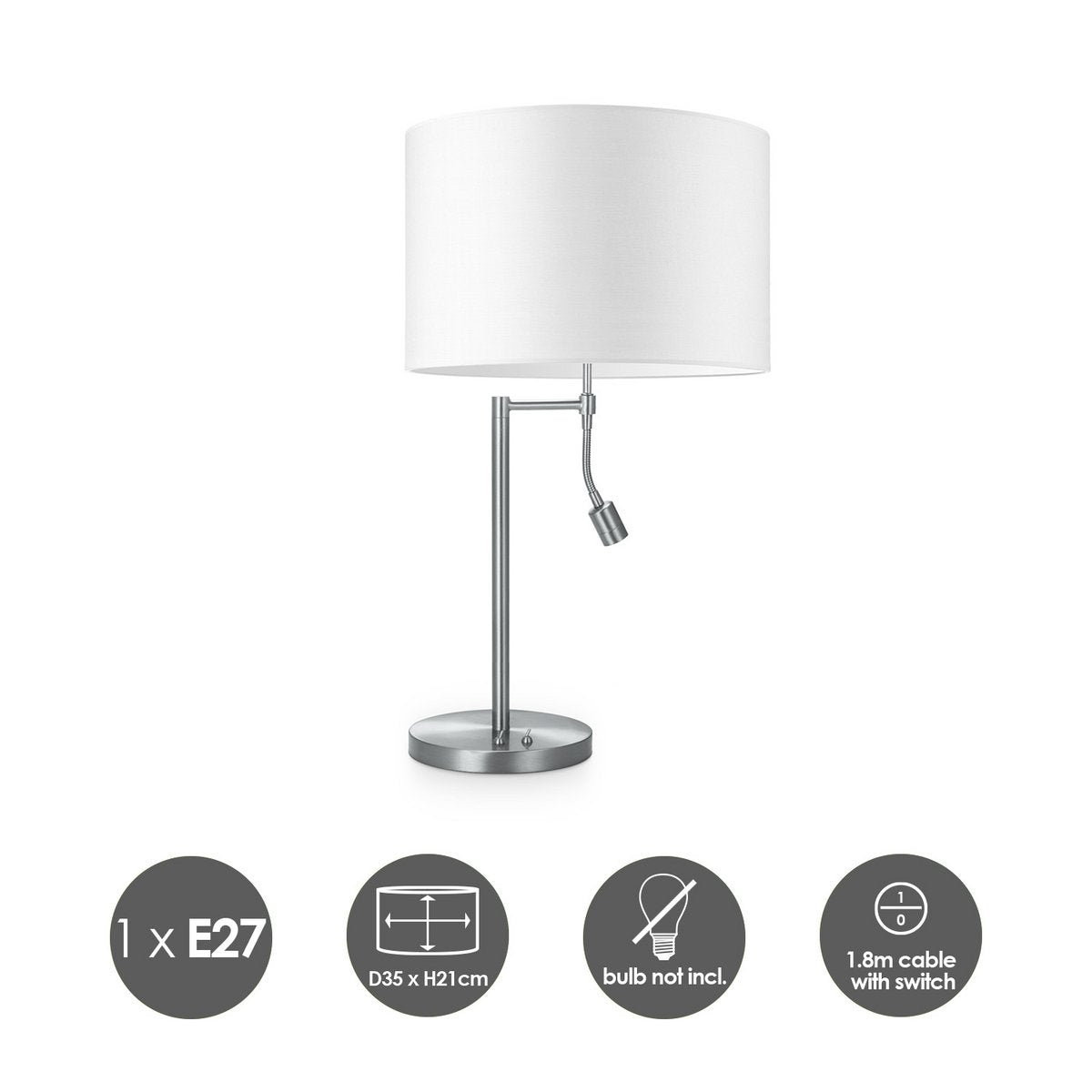 Tafellamp Read, LED Leeslamp, E27, wit 35x35x47cm