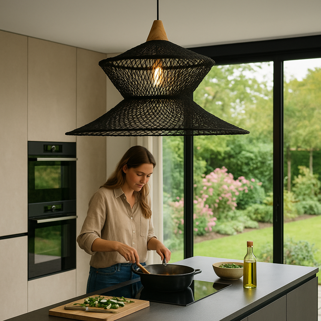 Belvivere Java Noir Weave – Prachtig gevlochten Rotan Hanglamp in zwart