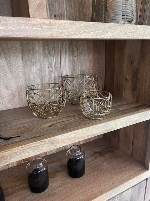 J-Line Set 3 Theelichthouder Manden Metaal Goud (R)