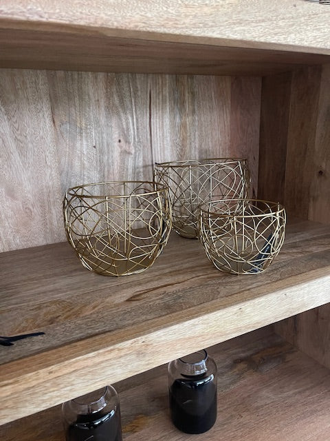 J-Line Set 3 Theelichthouder Manden Metaal Goud (R)