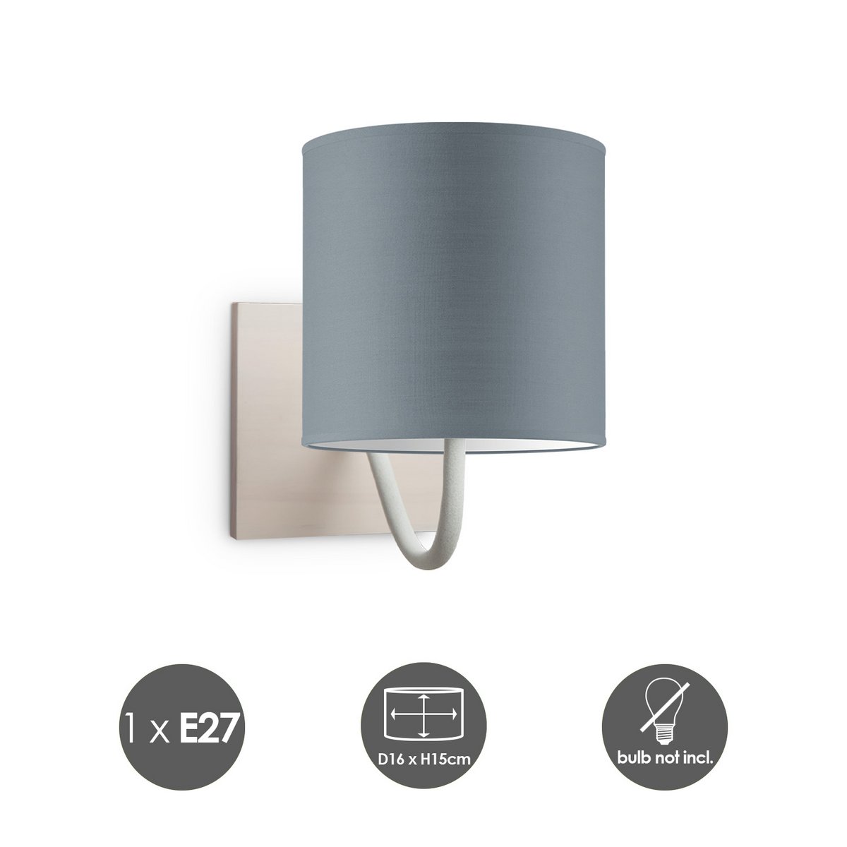 Wandlamp - Beach E27 Lampenkap grijs 16cm