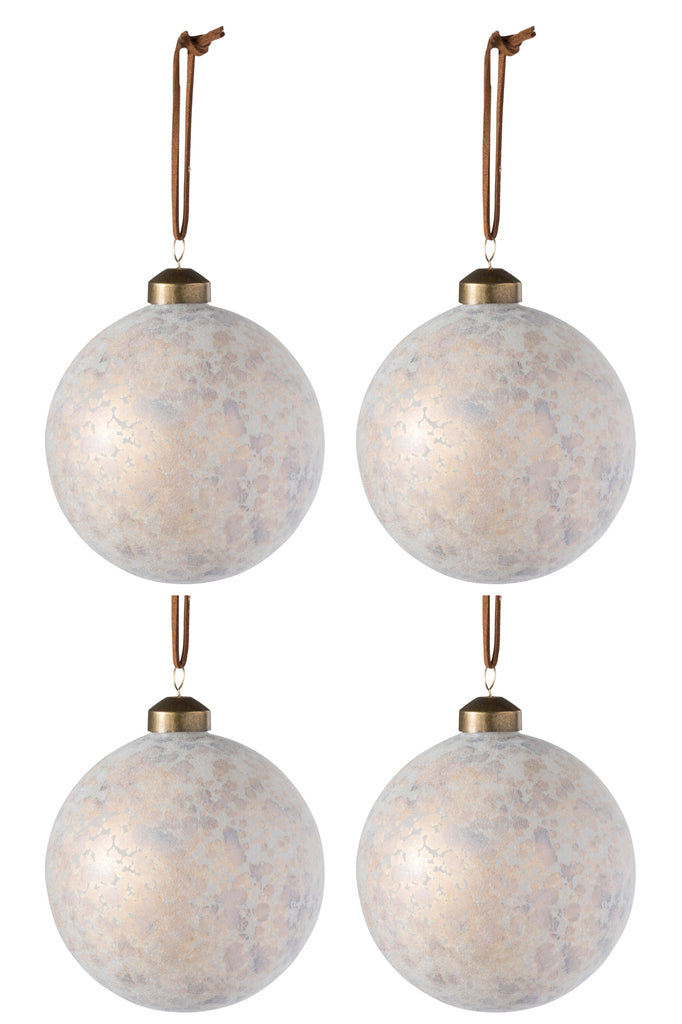 Doos met 4 kerstballen luipaardglas beige mix medium