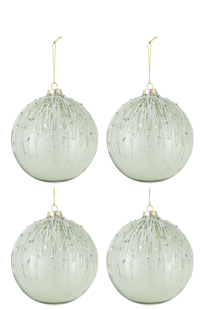 J-Line Doos met 4 kerstballen Parels Glitter Glas Parel Mintgroen Groot