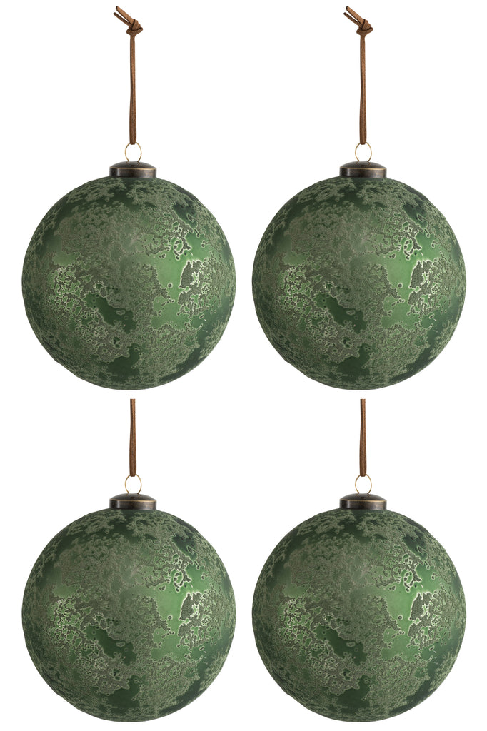 J-Line Doos met 4 kerstballen van glas, antiek limoen, groot