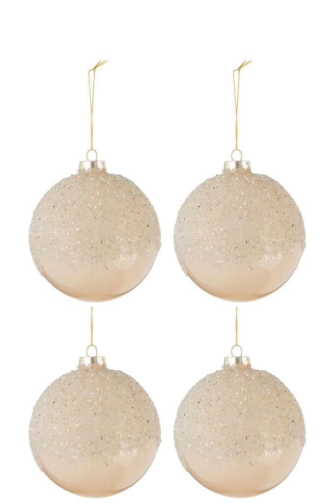 Doos met 4 kerstballen van suikerglas transparant goud medium