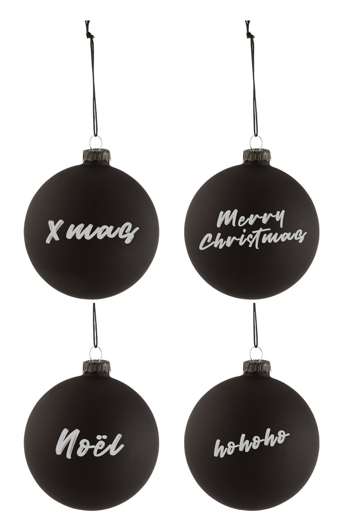 J-Line Box Of 4 Christmas Baubles Blackboard Glass Black Medium