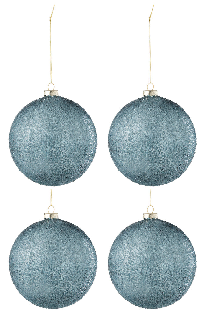 J-Line Doos Van 4 Kerstbal Parels Glas Blauw Large
