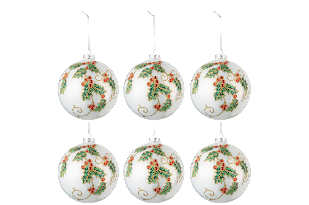 Doos met 6 kerstballen Kerstversiering Glas Wit/Groen/Rood Klein