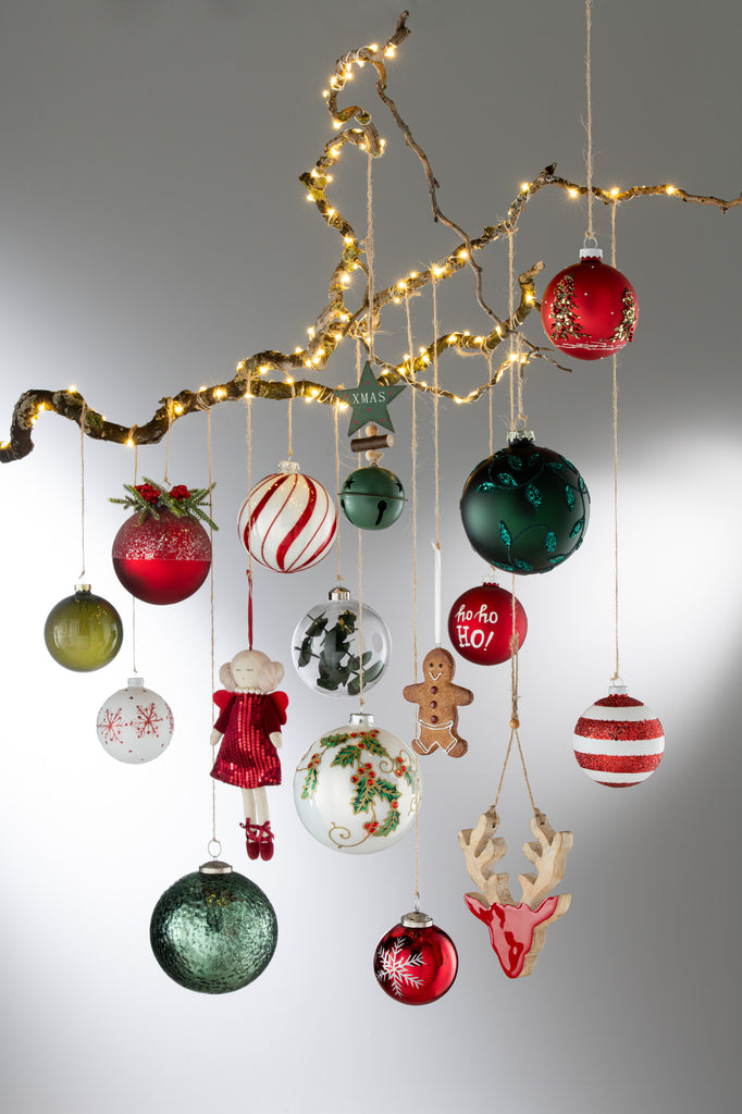 J-Line Doos met 6 kerstballen strepen glitter glas wit/rood klein
