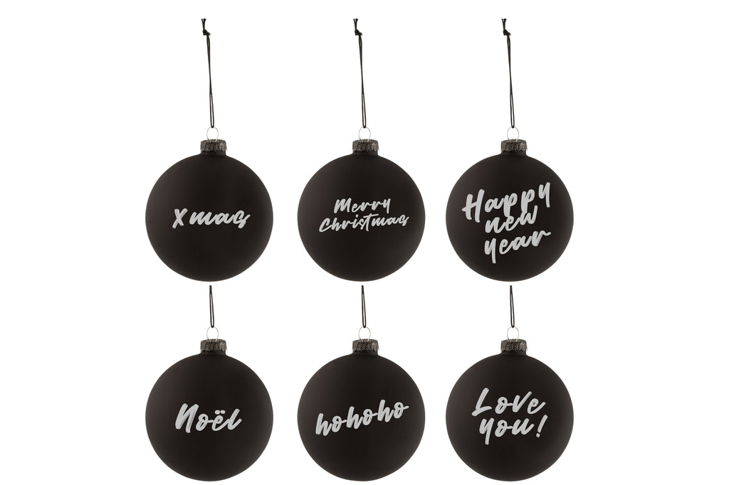 J-Line Doos met 6 kerstballen Schoolbord Glas Zwart Klein