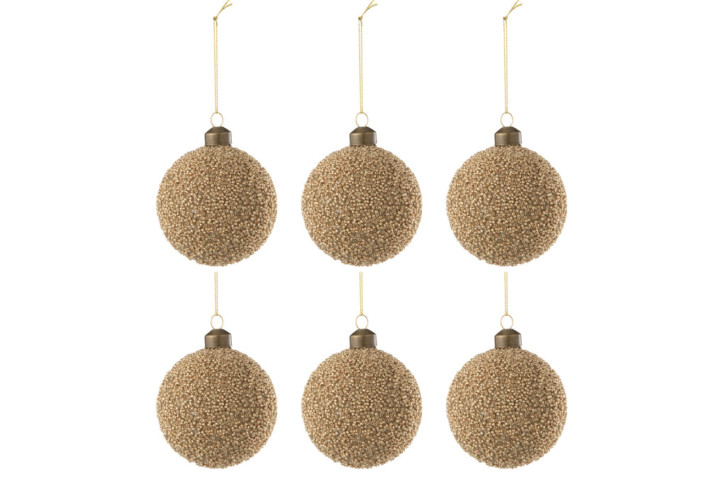 Doos met 6 kerstbalparels van glas goud klein