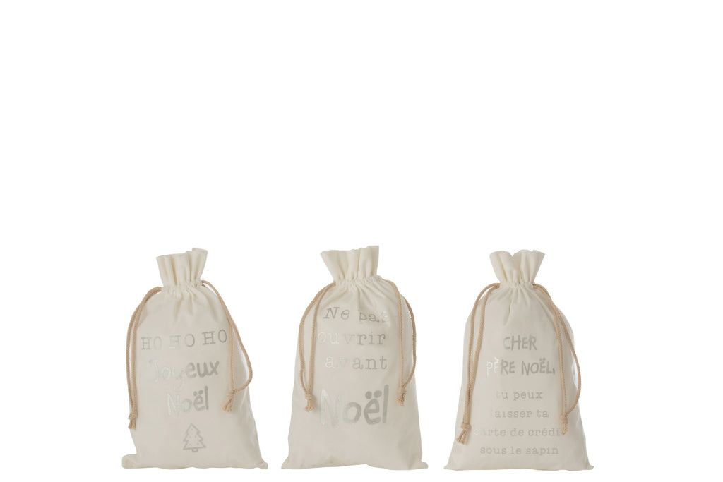 Zak Kerst Frans fluweel wit medium assortiment van 3