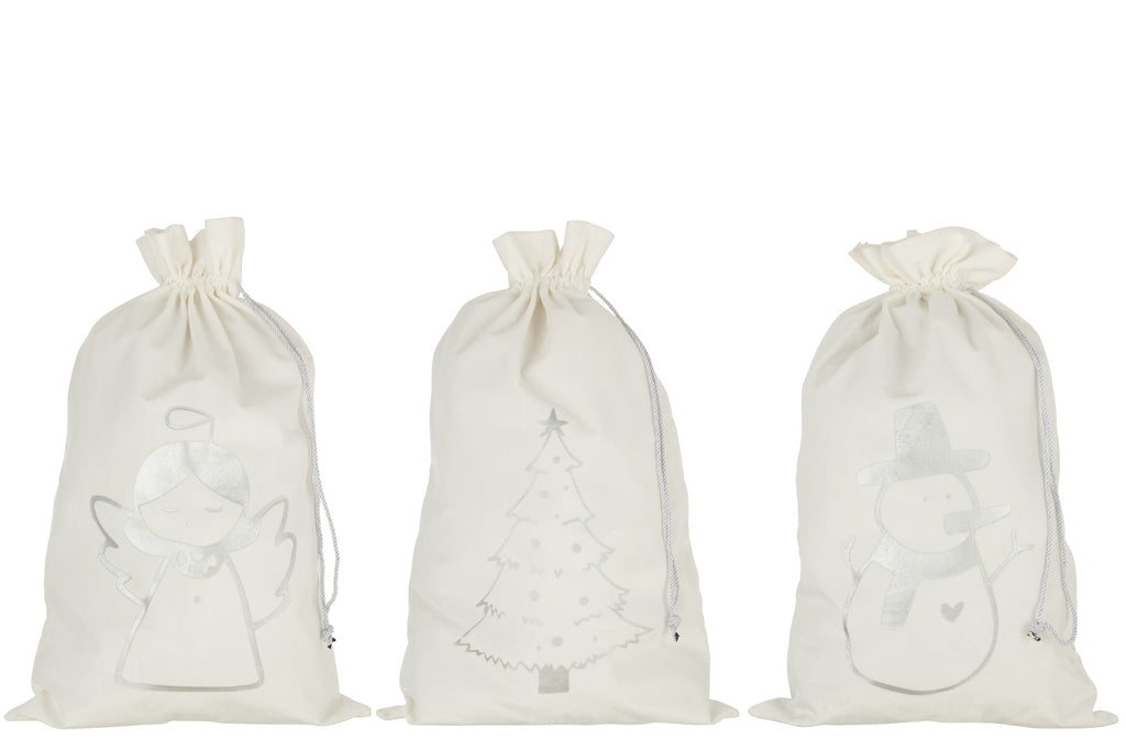 Tas Kerstmis Mix Fluweel Wit/Zilver Groot Assortiment Van 3